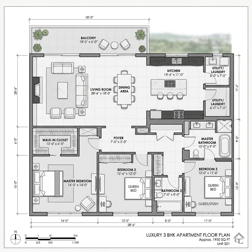 3 BHK Floor Plan